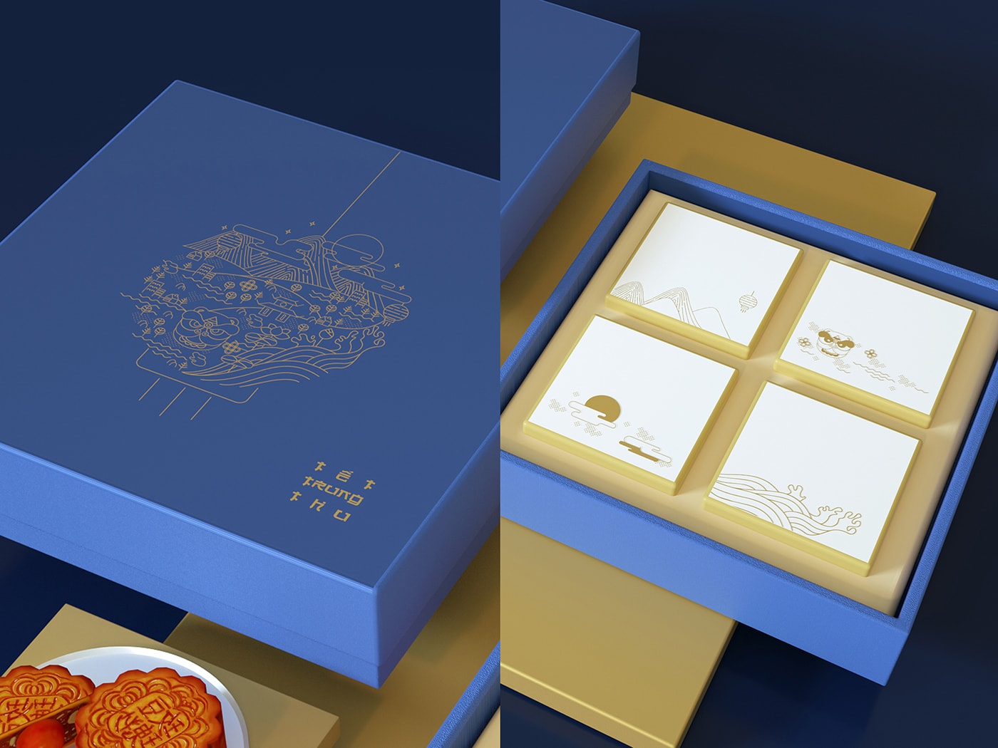 精品越南傳統(tǒng)月餅品牌VI設計——創(chuàng)意插畫包裝設計，食品VI設計，食品包裝設計，深圳VI設計，左右格局